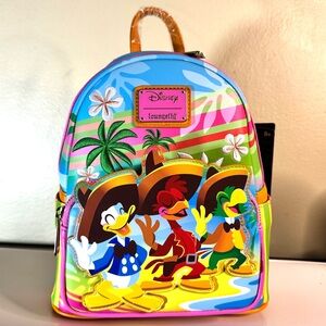 Disney THREE CABALLEROS Donald Duck Jose Beach Loungefly Mini Backpack Bag NEW